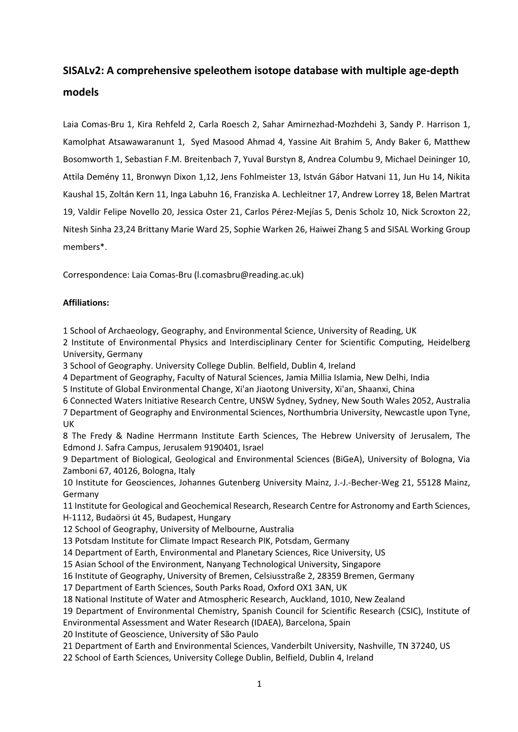 A Comprehensive Speleothem Isotope Database with Multiple Age-Depth Models