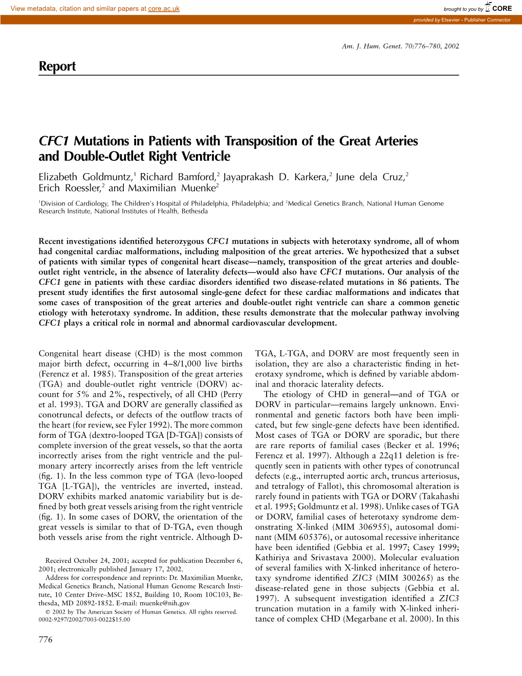 Report CFC1 Mutations in Patients with Transposition of the Great