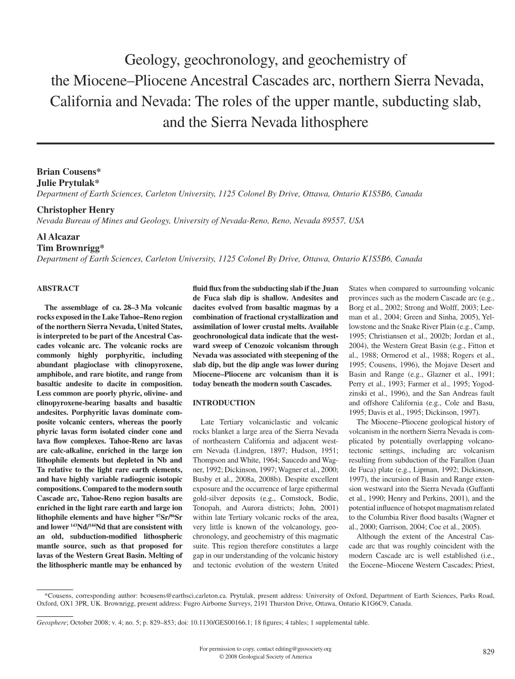 Geology, Geochronology, and Geochemistry of the Miocene