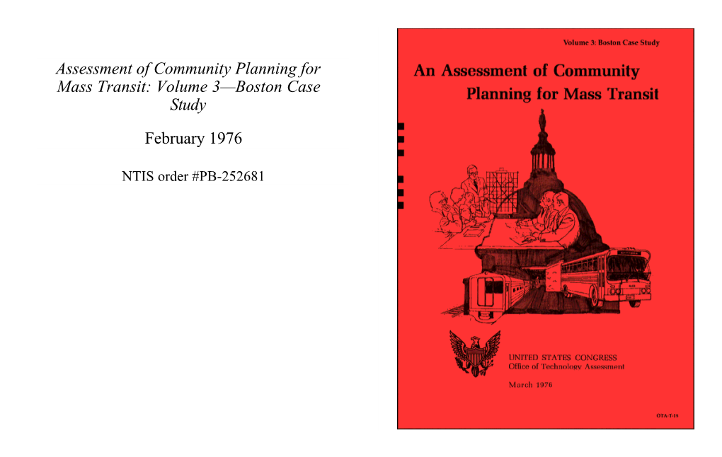 Assessment of Community Planning for Mass Transit: Volume 3—Boston Case Study