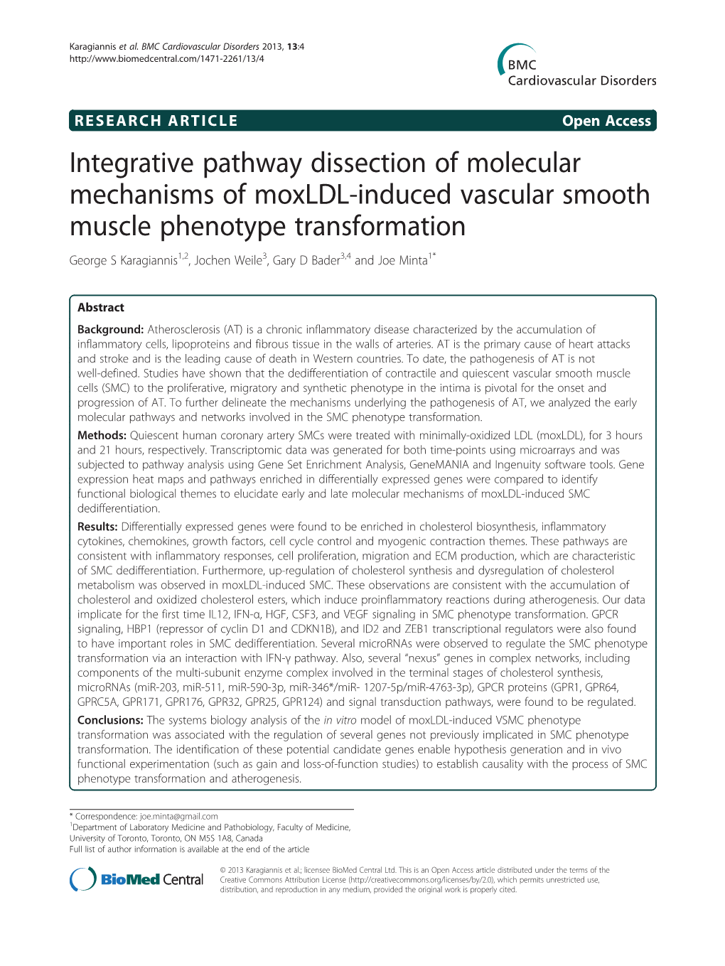 Integrative Pathway Dissection of Molecular Mechanisms of Moxldl-Induced Vascular Smooth Muscle Phenotype Transformation