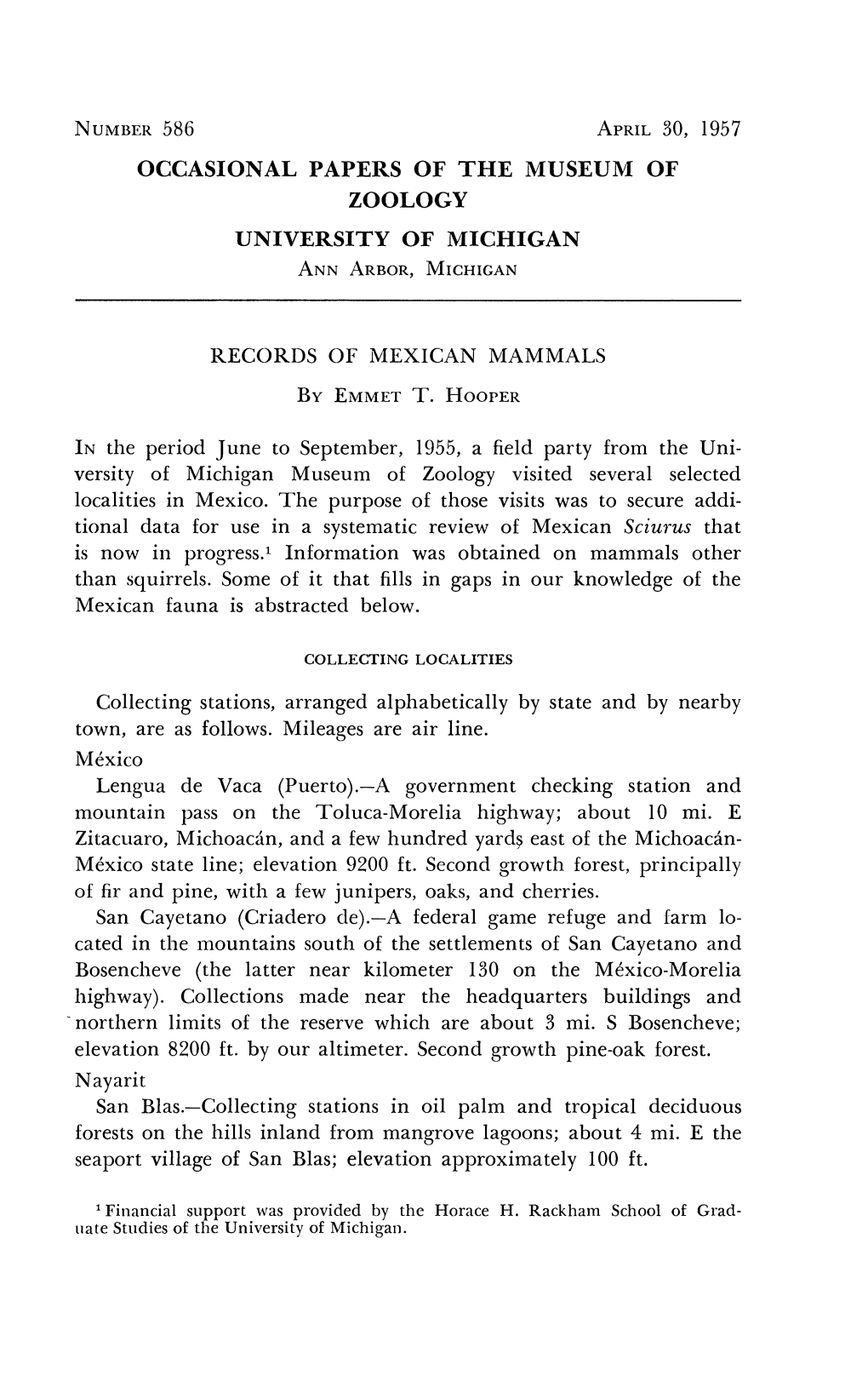 Occasional Papers of the Museum of Zoology University of Michigan Annarbor, Michigan