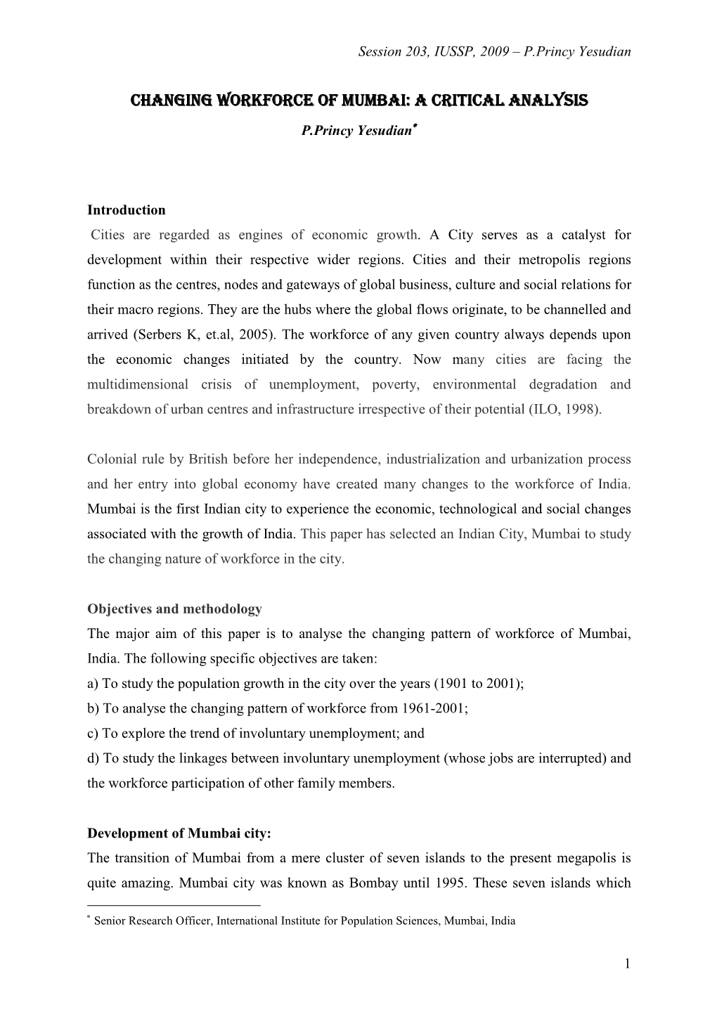 Changing Workforce of Mumbai: a Critical Analysis