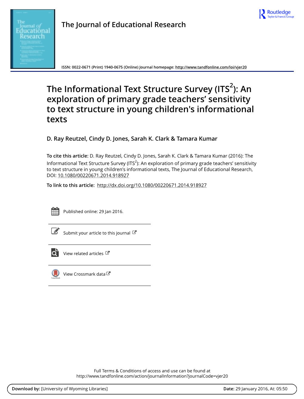 An Exploration of Primary Grade Teachers' Sensitivity to Text Structure