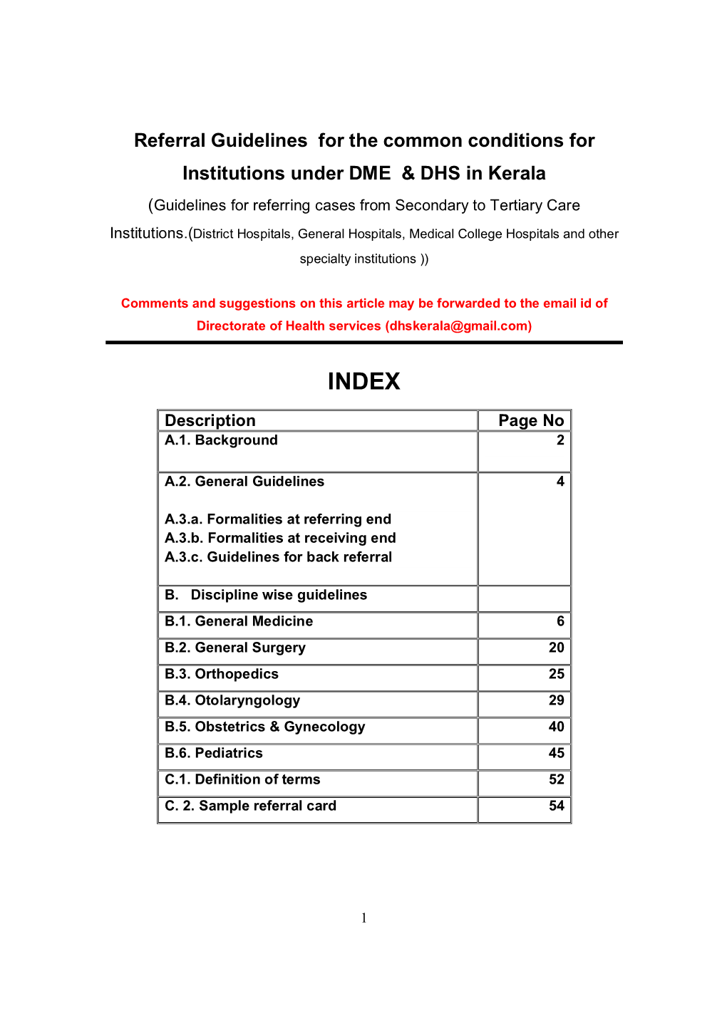 Referral Guidelines for the Common Conditions for Institutions Under DME & DHS in Kerala (Guidelines for Referring Cases from Secondary to Tertiary Care
