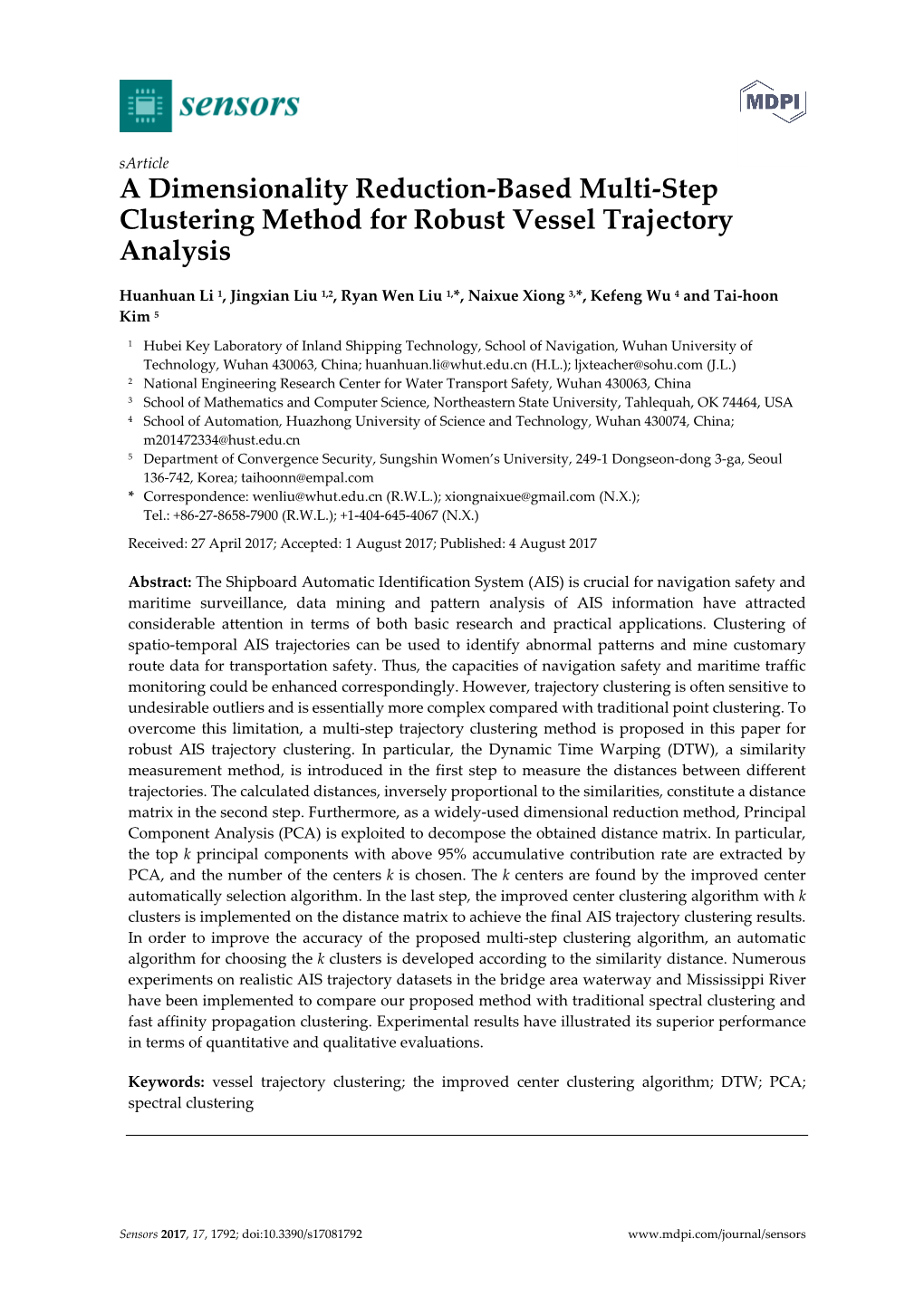 A Dimensionality Reduction-Based Multi-Step Clustering Method for Robust Vessel Trajectory Analysis