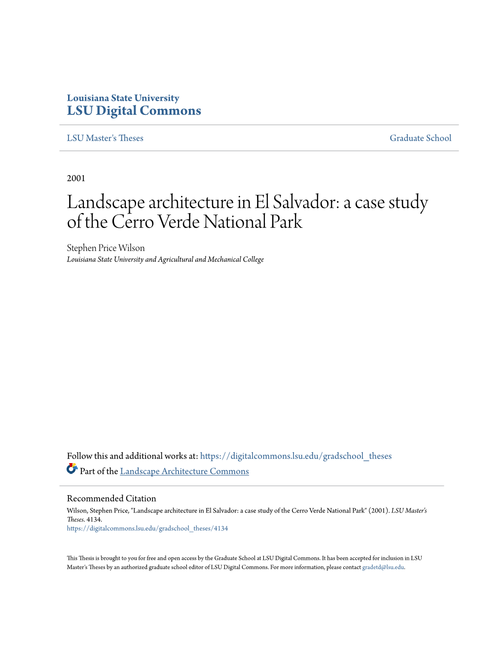 Landscape Architecture in El Salvador: a Case Study of the Cerro Verde