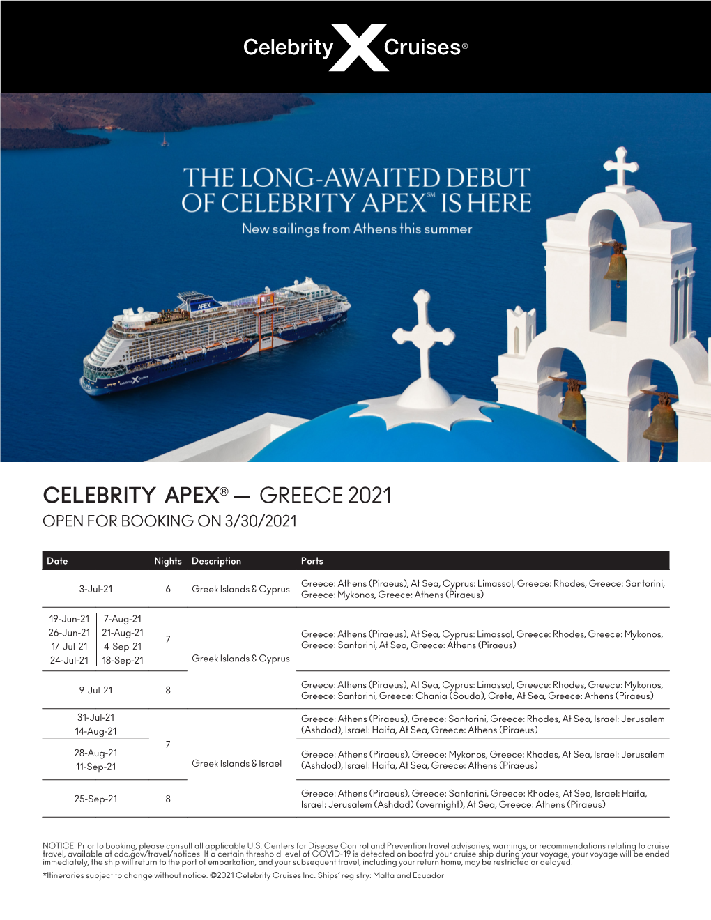 Celebrity Apex® — Greece 2021 Open for Booking on 3/30/2021