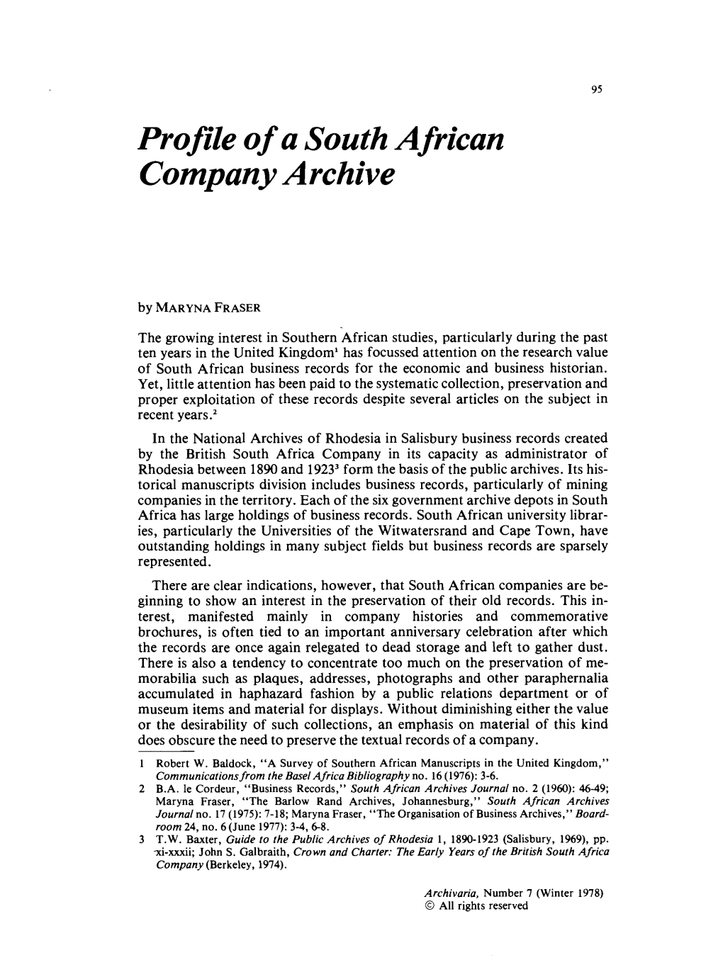 Pro File of a South African Company Archive