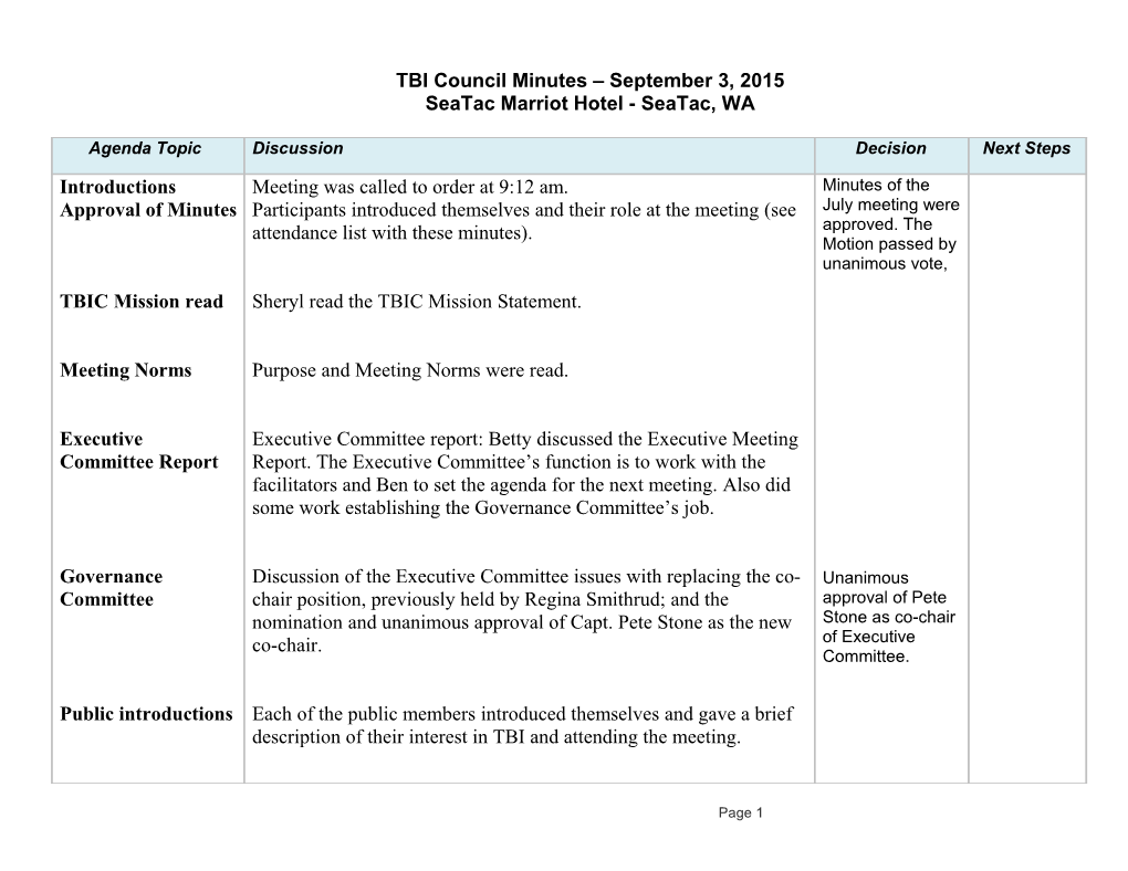 TBI Council Minutes September 3, 2015