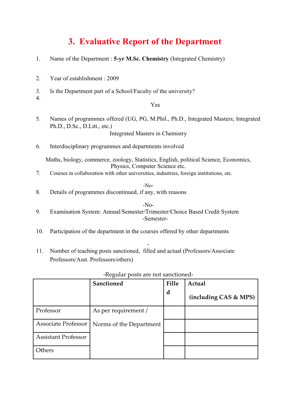 3. Evaluative Report of the Department