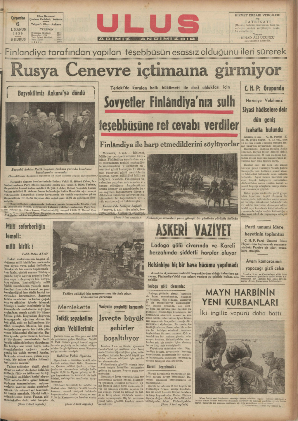 Rusy~ Cenevre İçtimaına Girmiyor