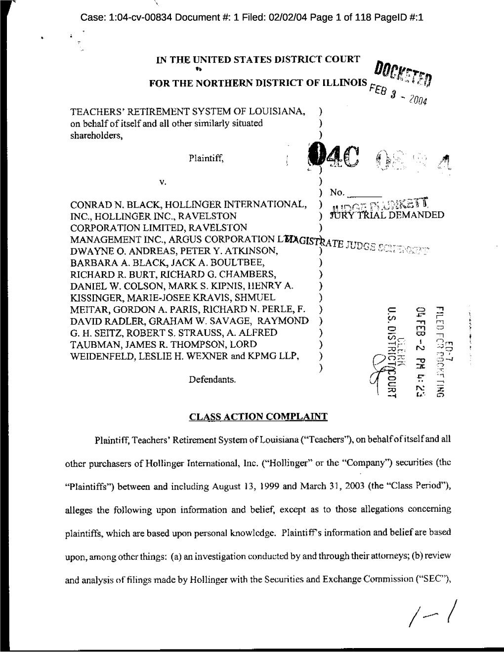 040834, Et Al. V. Hollinger International, Inc., Et Al. -Corrected