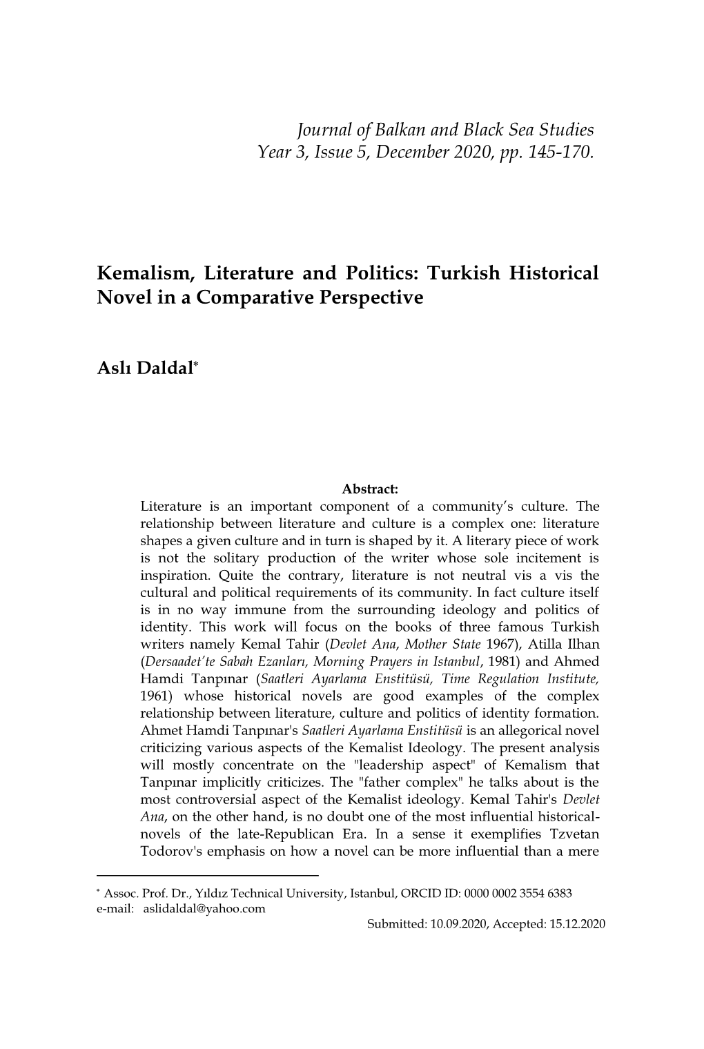 Politics and Literature in Turkish Historical Novel: Kemal Tahir, Atilla