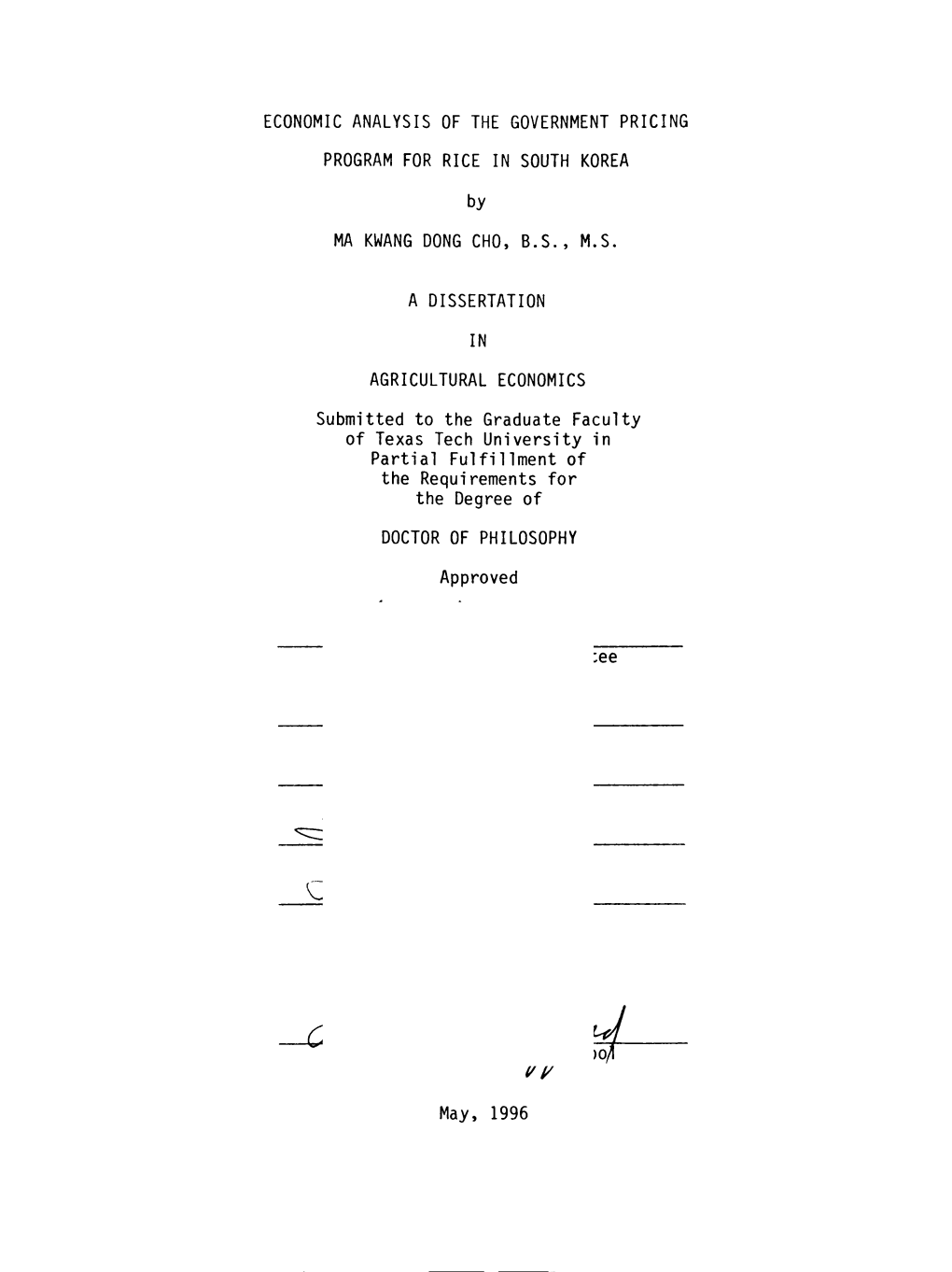 Economic Analysis of the Government Pricing Program for Rice in South Korea