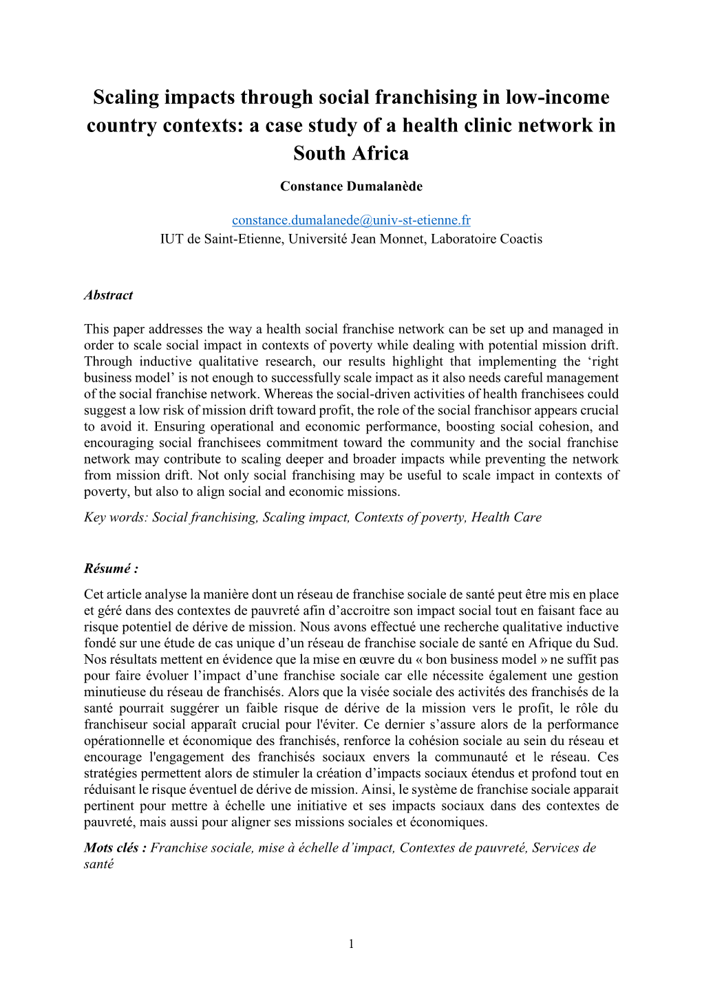 Scaling Impacts Through Social Franchising in Low-Income Country Contexts: a Case Study of a Health Clinic Network in South Africa