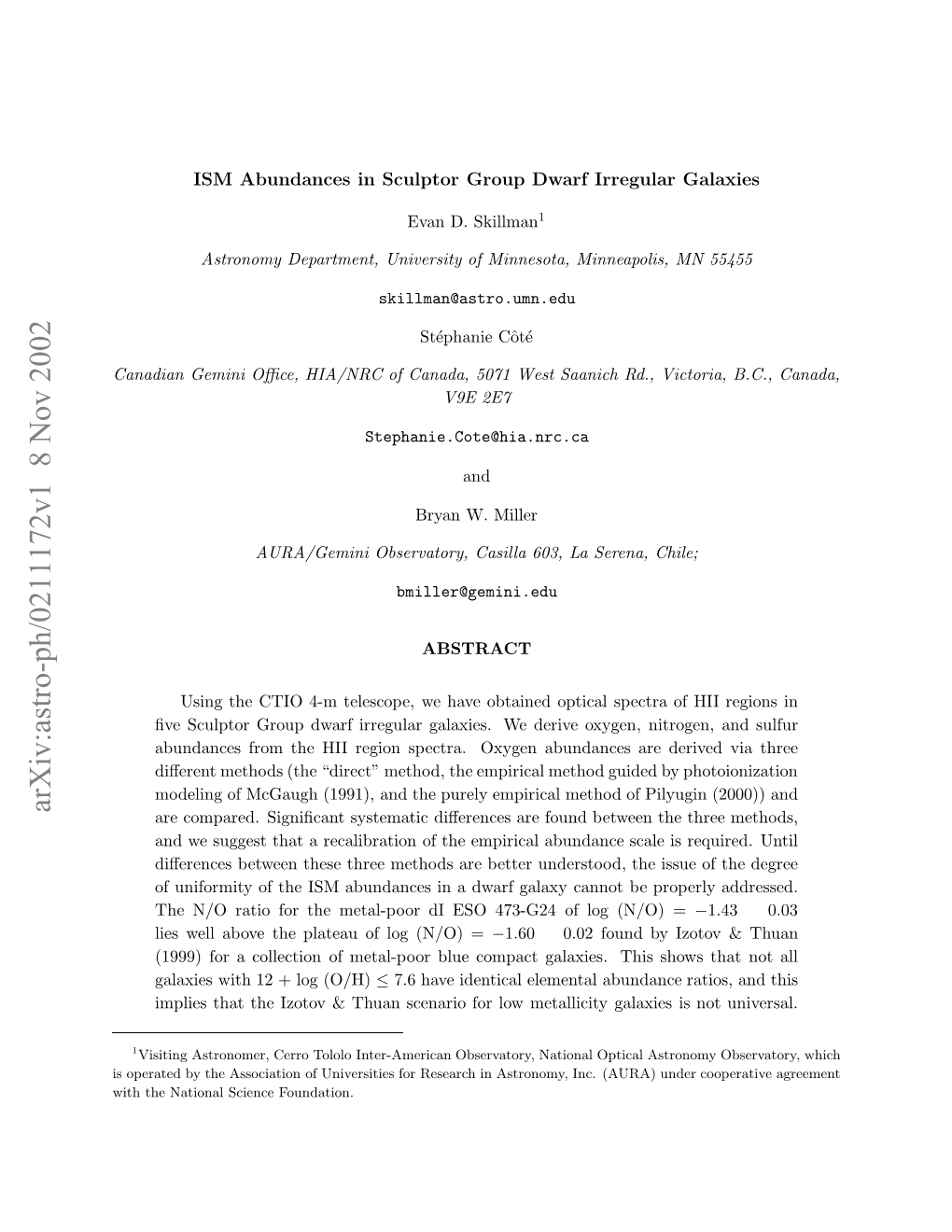 ISM Abundances in Sculptor Group Dwarf Irregular Galaxies