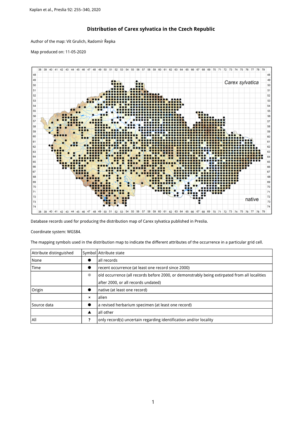 1 Distribution of Carex Sylvatica in the Czech Republic