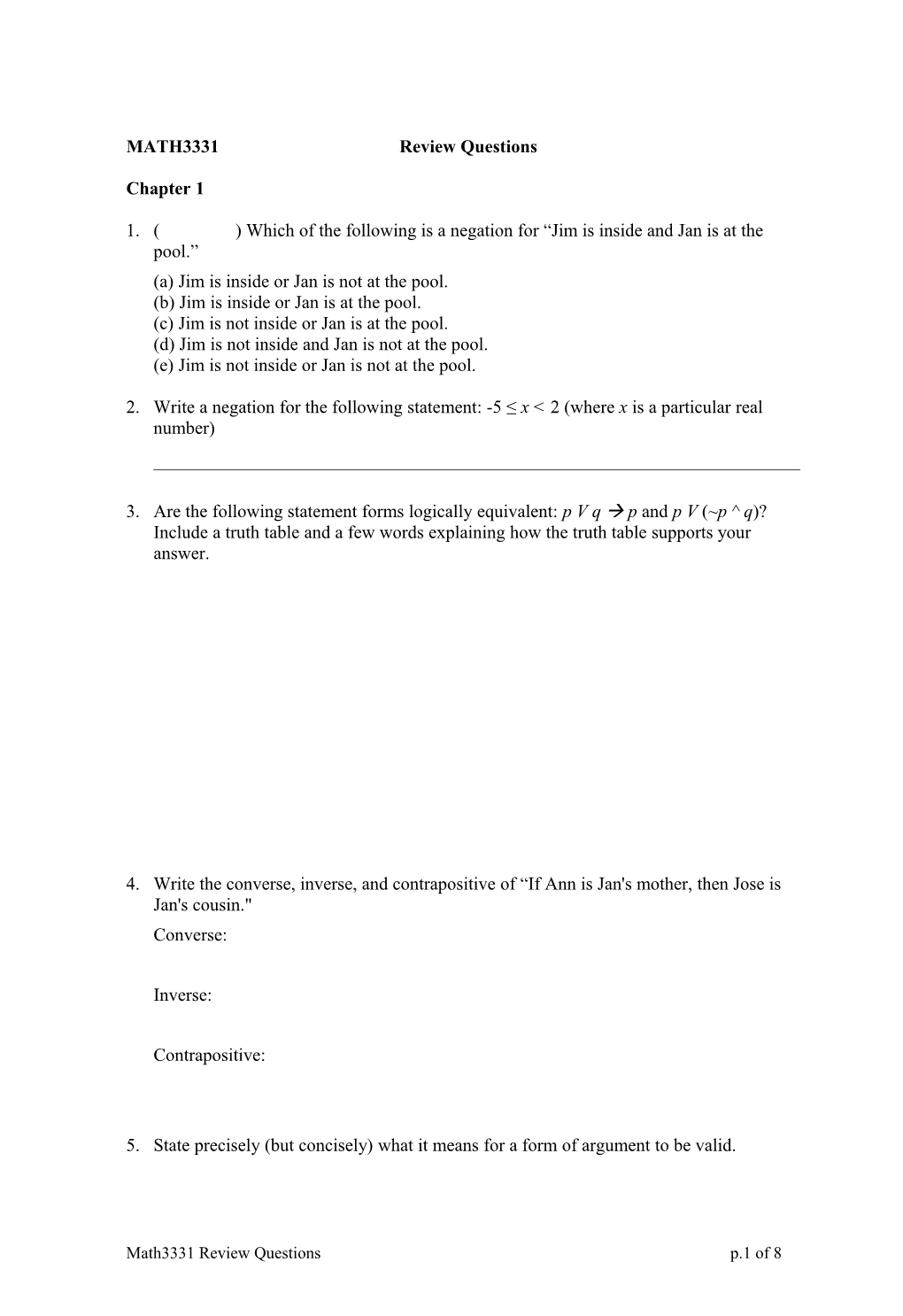 MATH3331 Review Questions