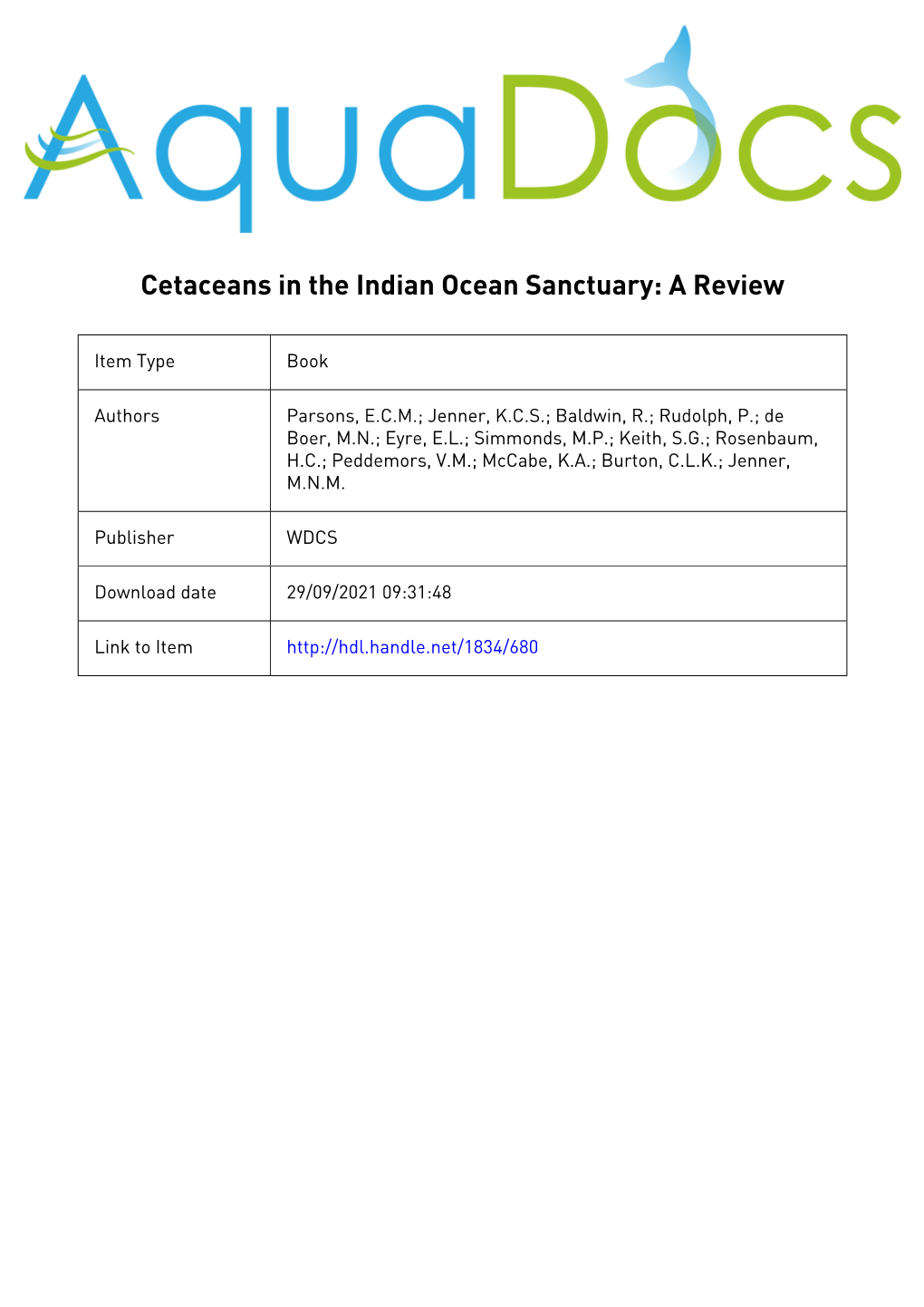 Cetaceans in the Indian Ocean Sanctuary: a Review