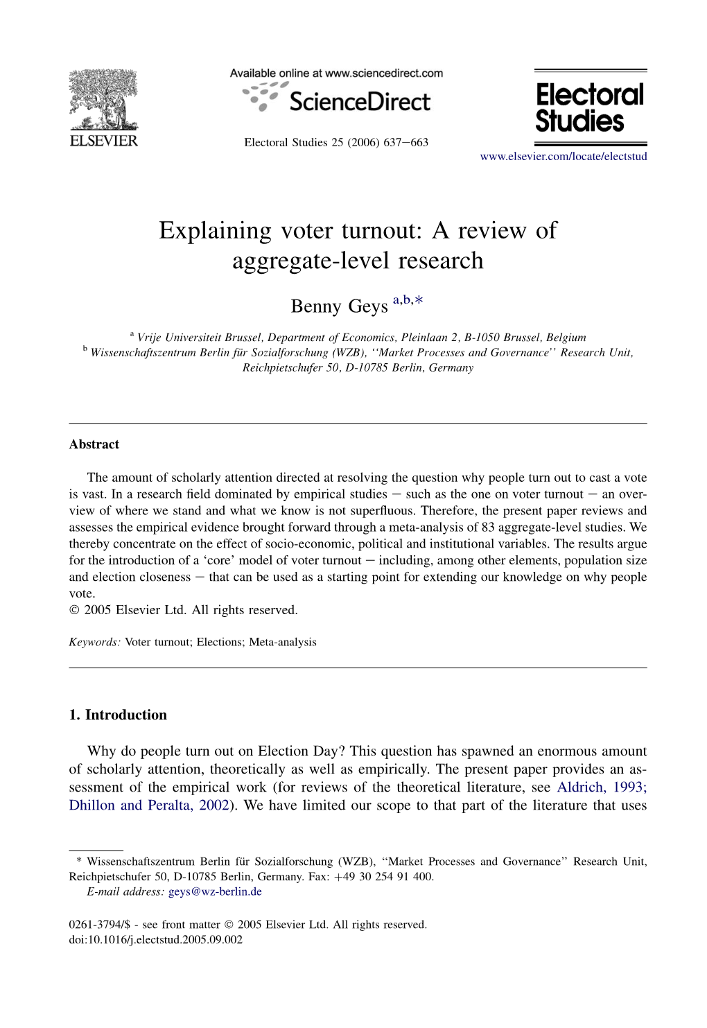 Explaining Voter Turnout: a Review of Aggregate-Level Research