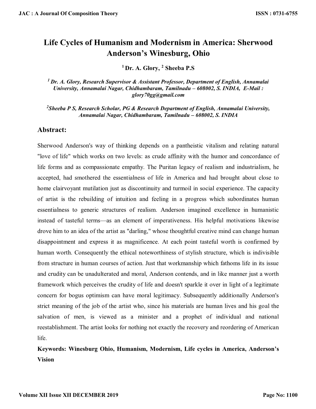 Sherwood Anderson's Winesburg, Ohio