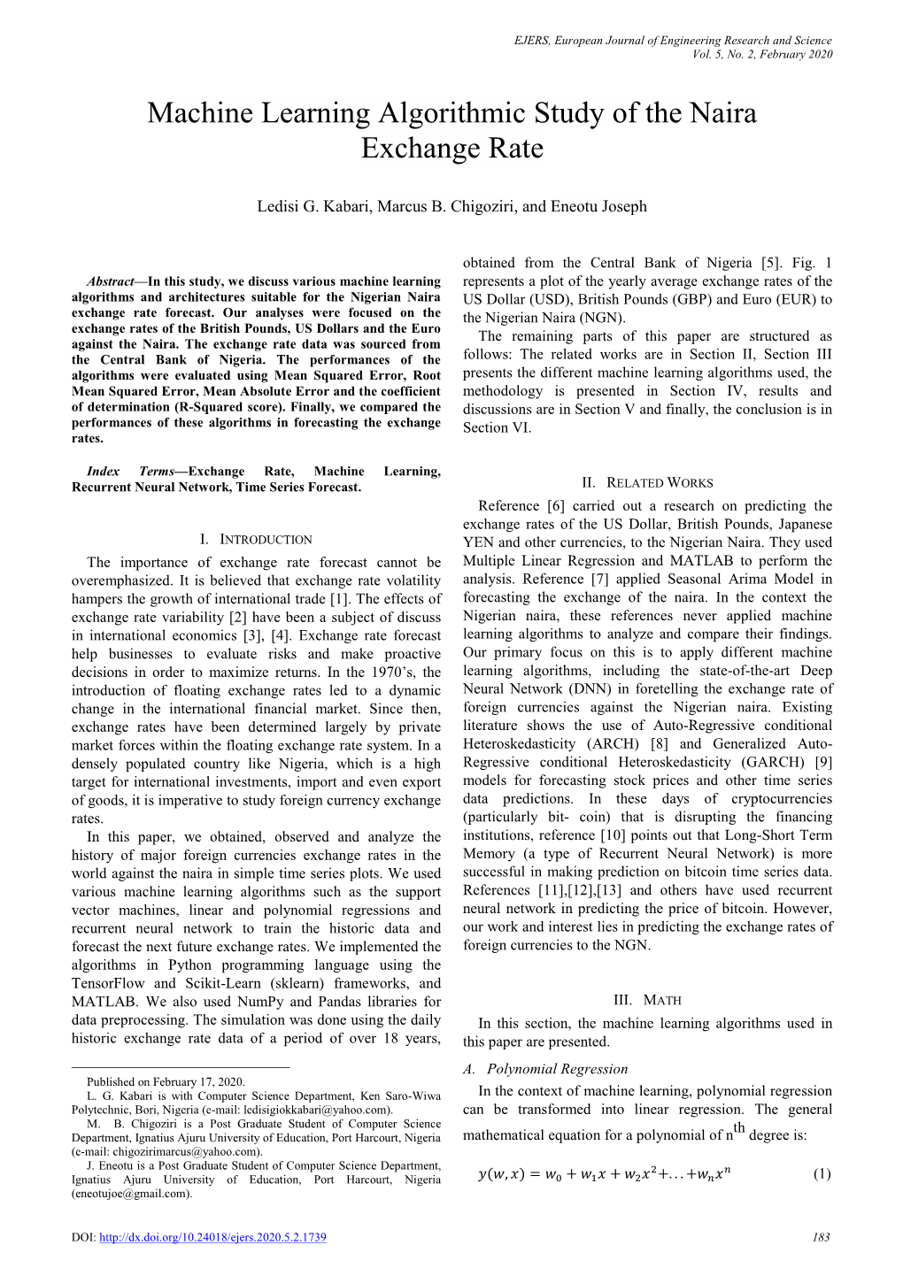 Machine Learning Algorithmic Study of the Naira Exchange Rate