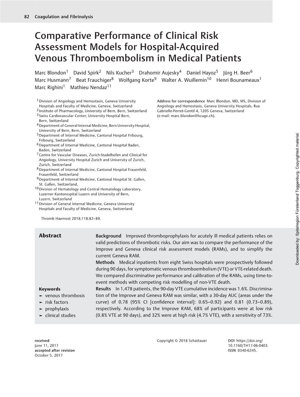 Comparative Performance of Clinical Risk Assessment Models for Hospital-Acquired Venous Thromboembolism in Medical Patients