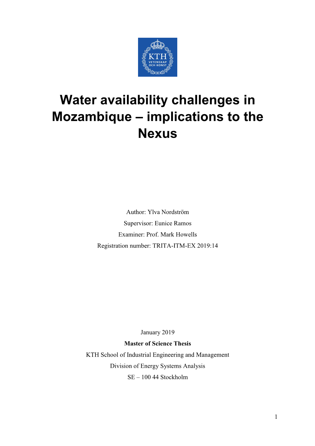 Water Availability Challenges in Mozambique – Implications to the Nexus