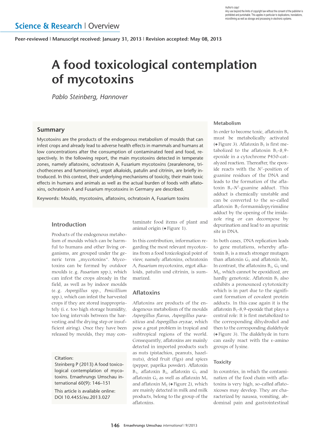 A Food Toxicological Contemplation of Mycotoxins