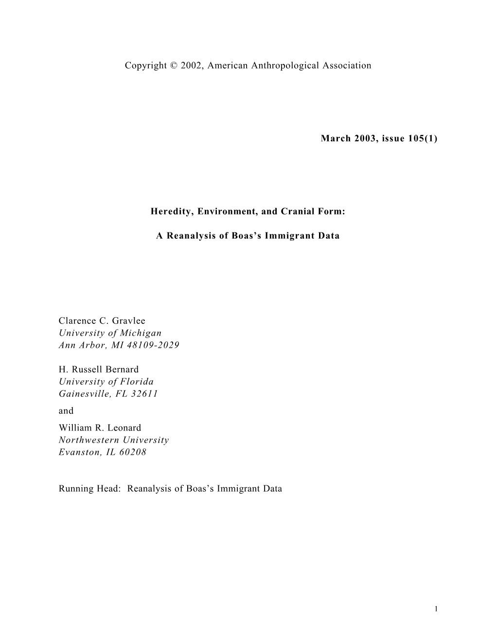 Heredity, Environment, and Cranial Form: a Reanalysis of Boas'