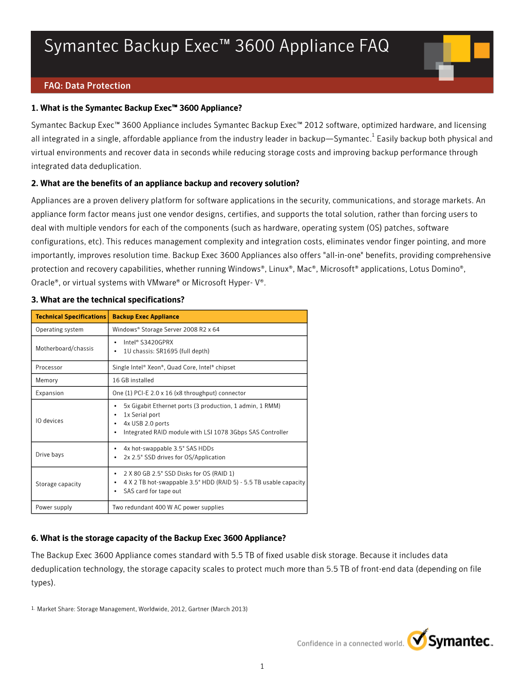 Symantec Backup Exec™ 3600 Appliance FAQ