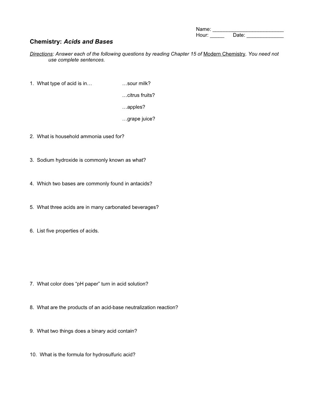 Chemistry: Acids and Bases