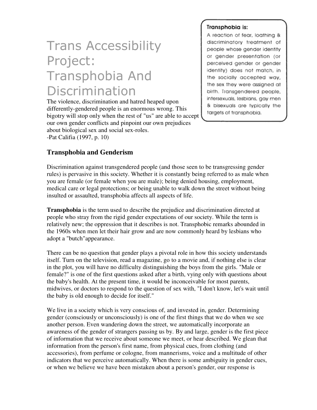 Trans Accessibility Project: Transphobia and Discrimination