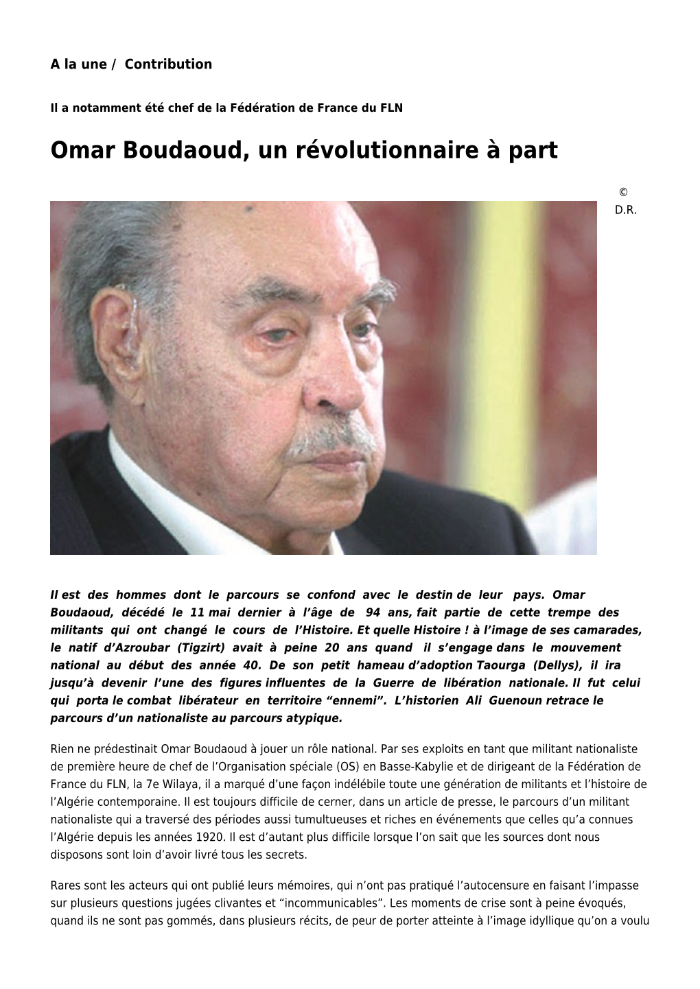 Omar Boudaoud, Un Révolutionnaire À Part