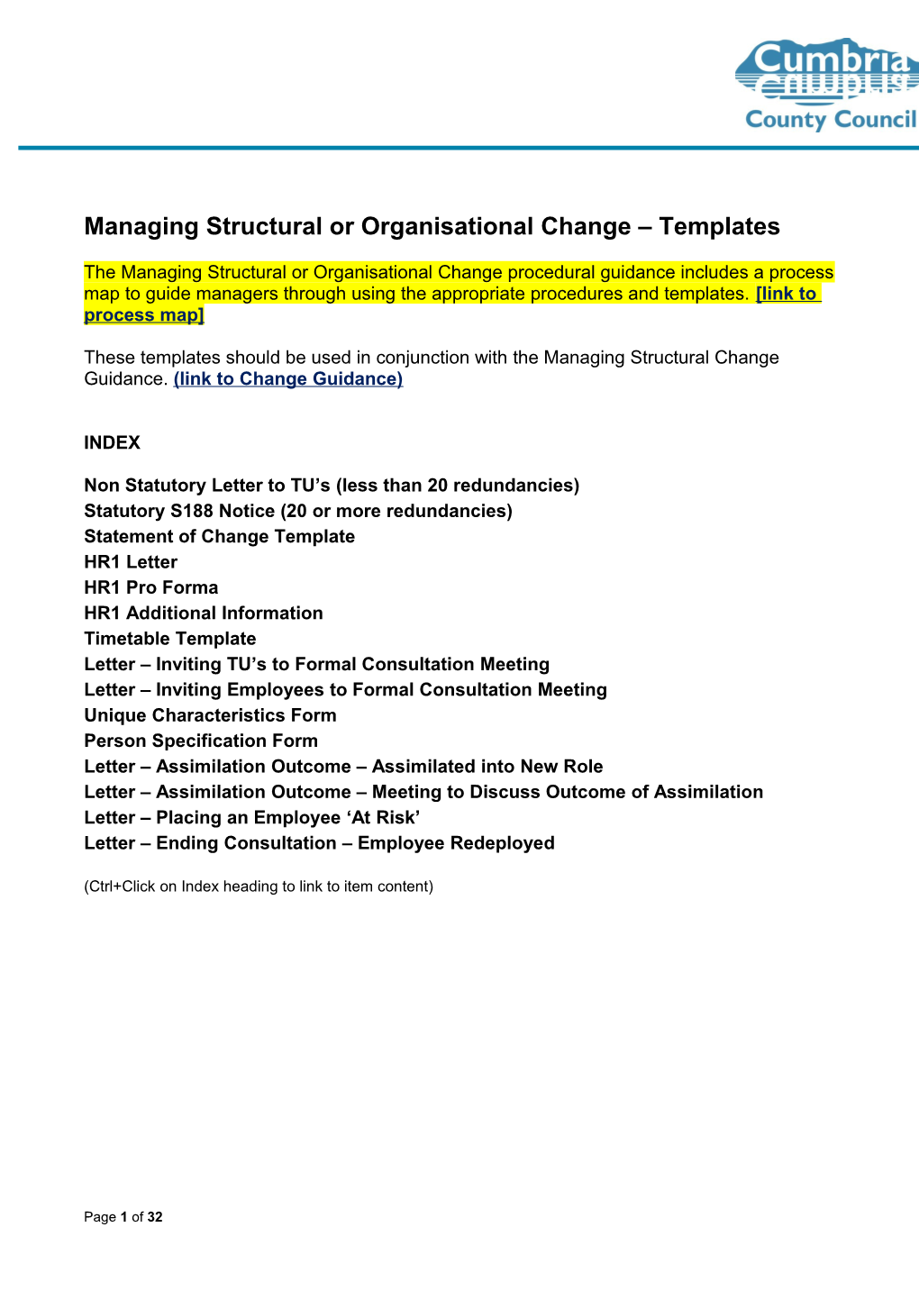 Combined Management of Change Documents