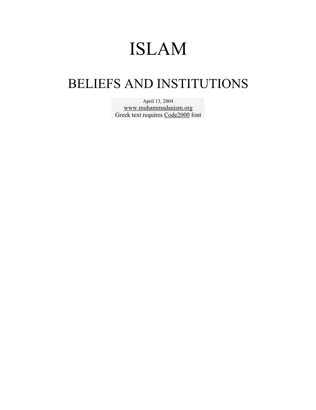 Islam: Beliefs and Institutions