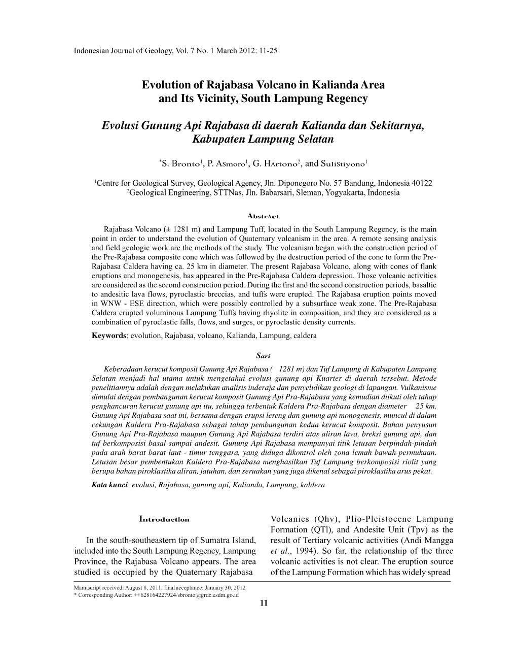 Evolution of Rajabasa Volcano in Kalianda Area and Its Vicinity, South Lampung Regency