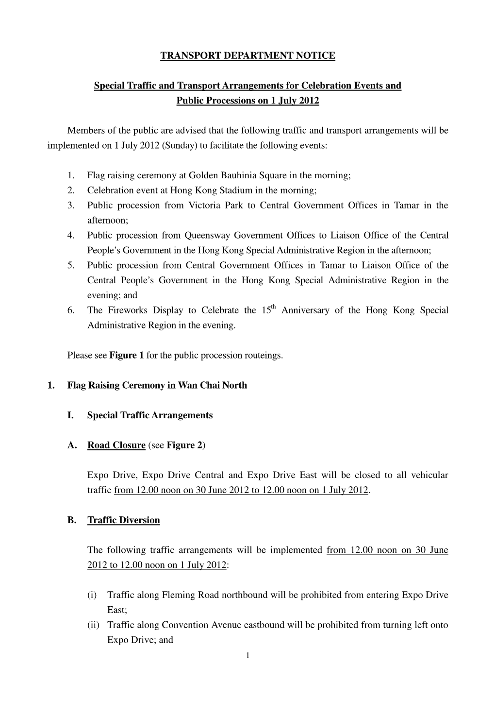 TRANSPORT DEPARTMENT NOTICE Special Traffic and Transport