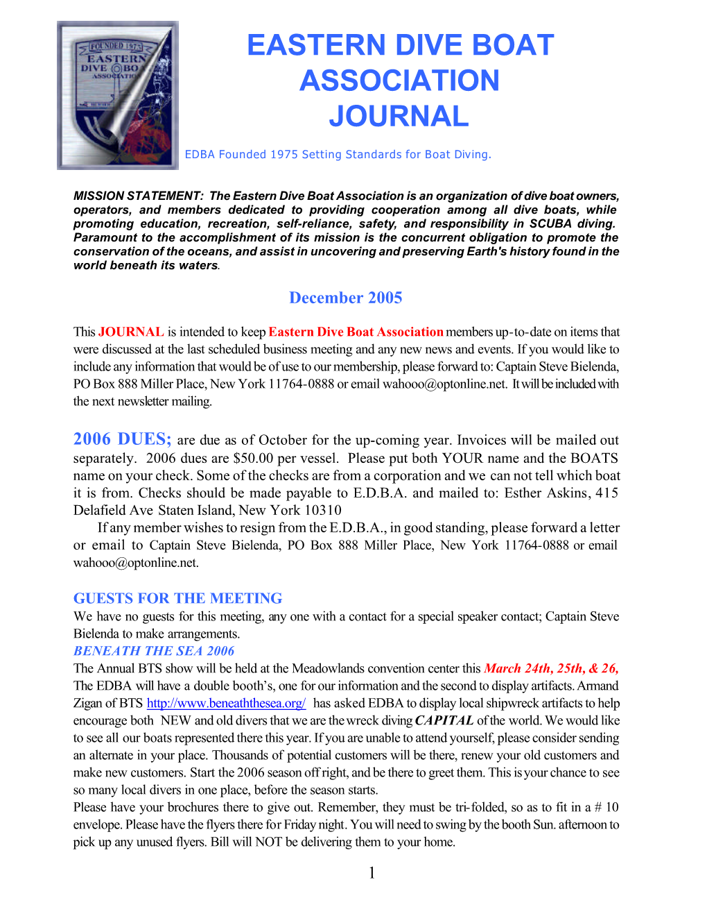 Eastern Dive Boat Association Journal