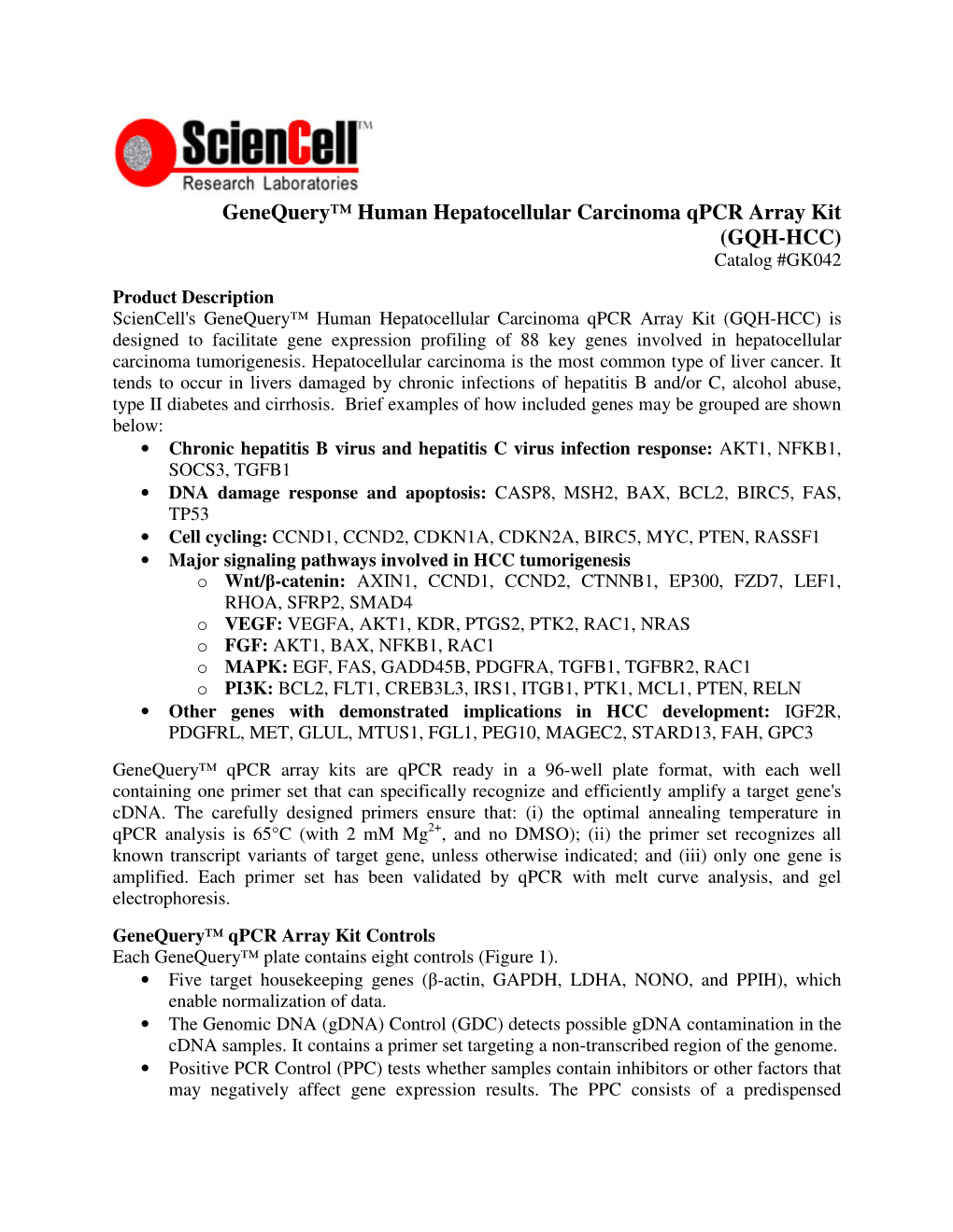 Genequery™ Human Hepatocellular Carcinoma Qpcr Array Kit (GQH-HCC)
