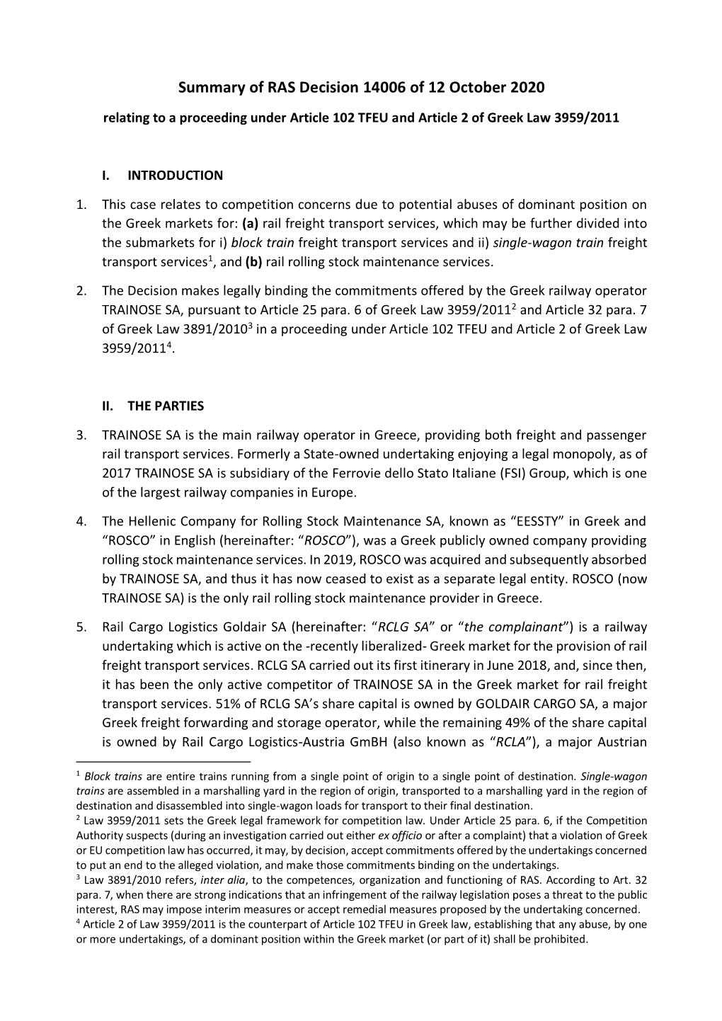 Summary of RAS Decision 14006 of 12 October 2020 Relating to a Proceeding Under Article 102 TFEU and Article 2 of Greek Law 3959/2011