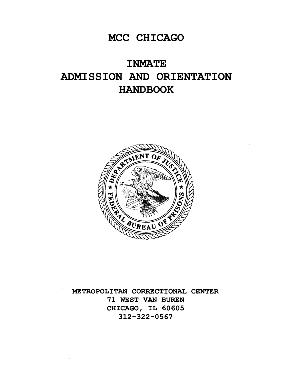 Mcc Chicago Inmate Admission and Orientation Handbook