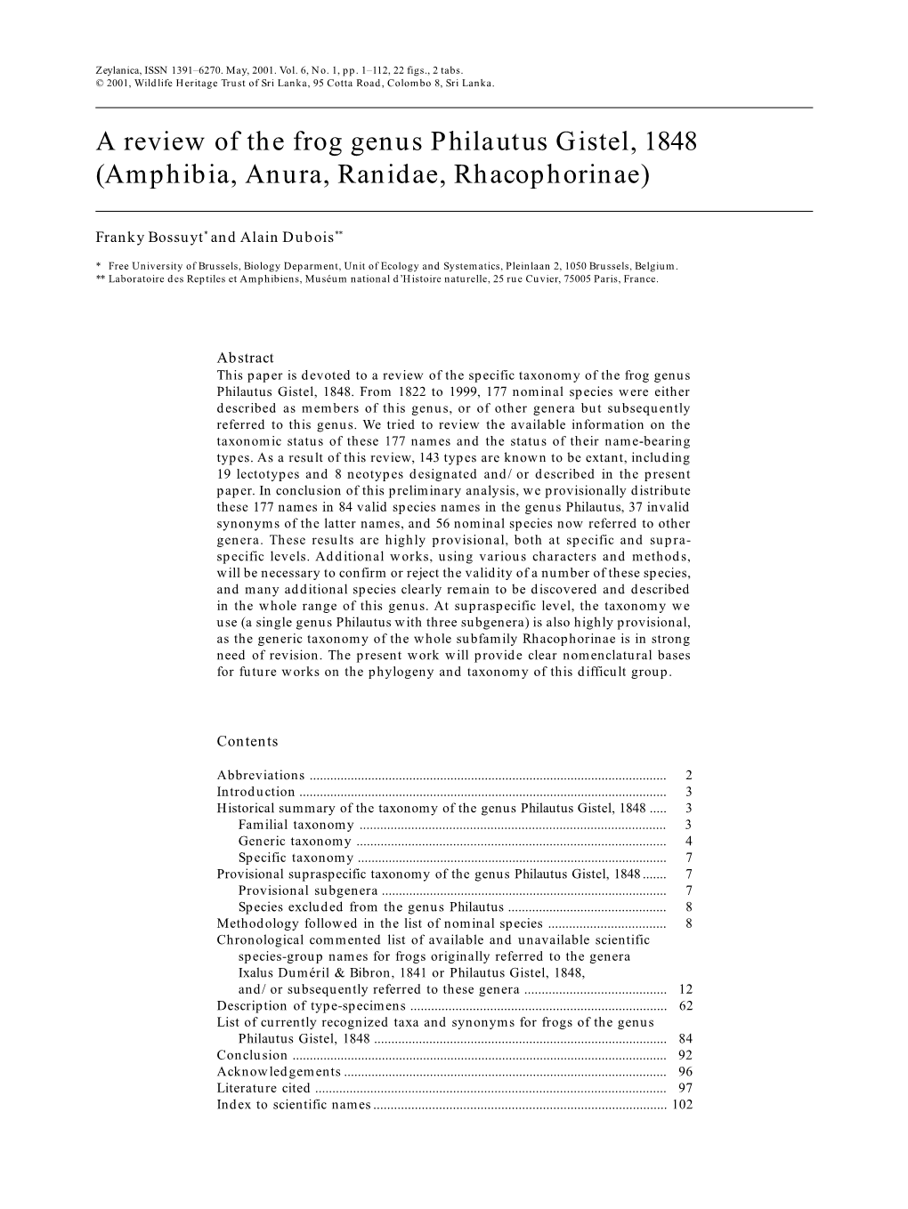 A Review of the Frog Genus Philautus Gistel, 1848 (Amphibia, Anura, Ranidae, Rhacophorinae)