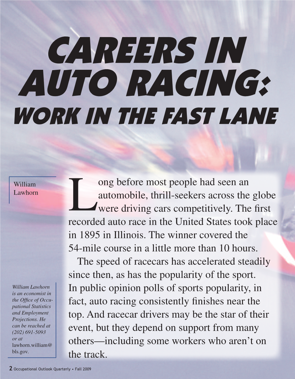 Careers in Auto Racing: Work in the Fast Lane