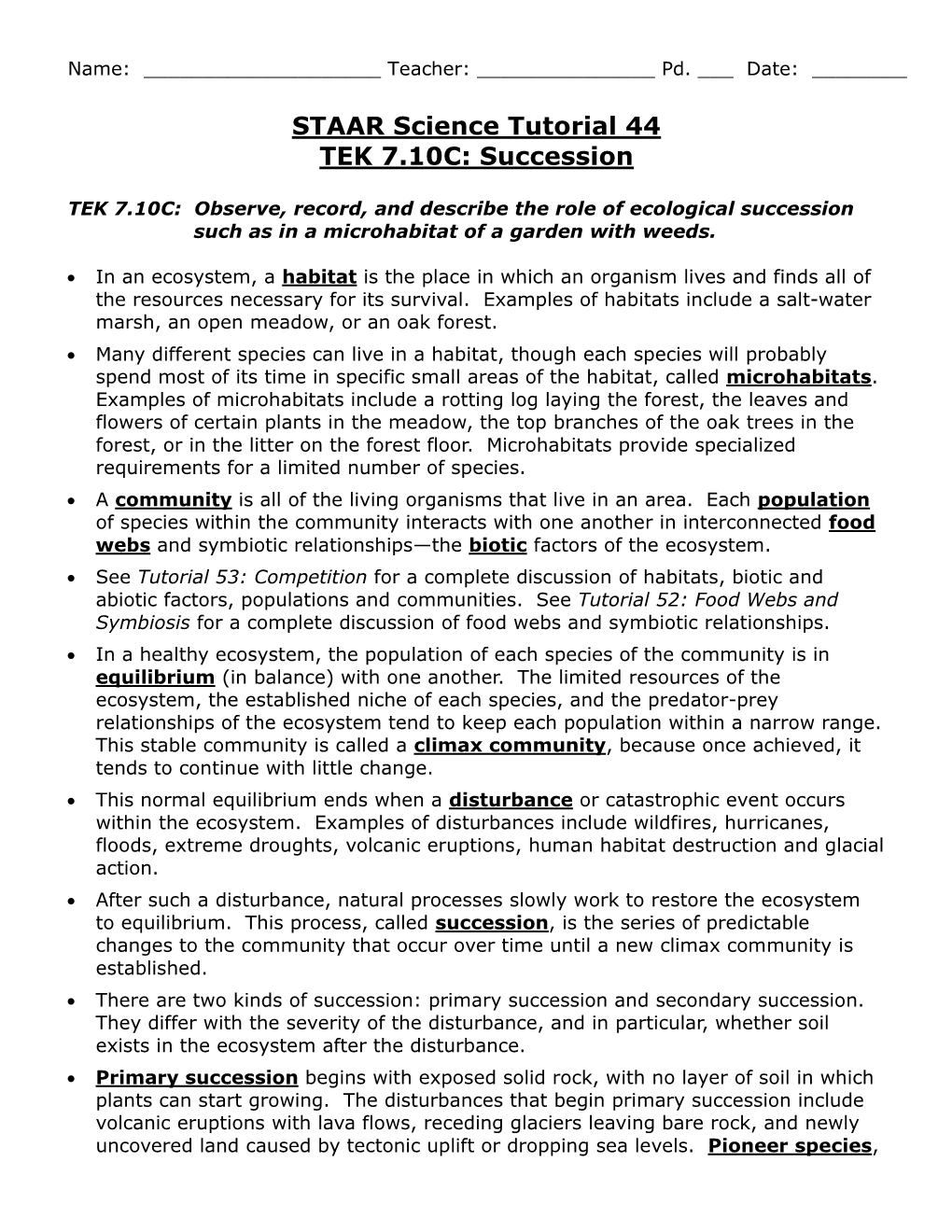 STAAR Science Tutorial 44 TEK 7.10C: Succession