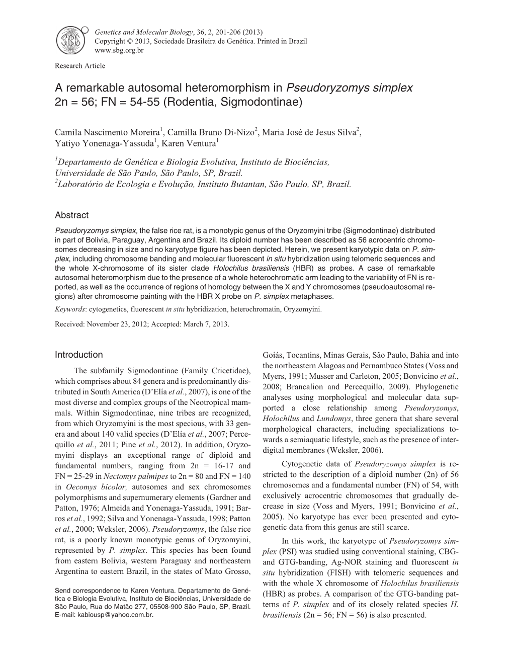 A Remarkable Autosomal Heteromorphism in Pseudoryzomys Simplex 2N = 56; FN = 54-55 (Rodentia, Sigmodontinae)