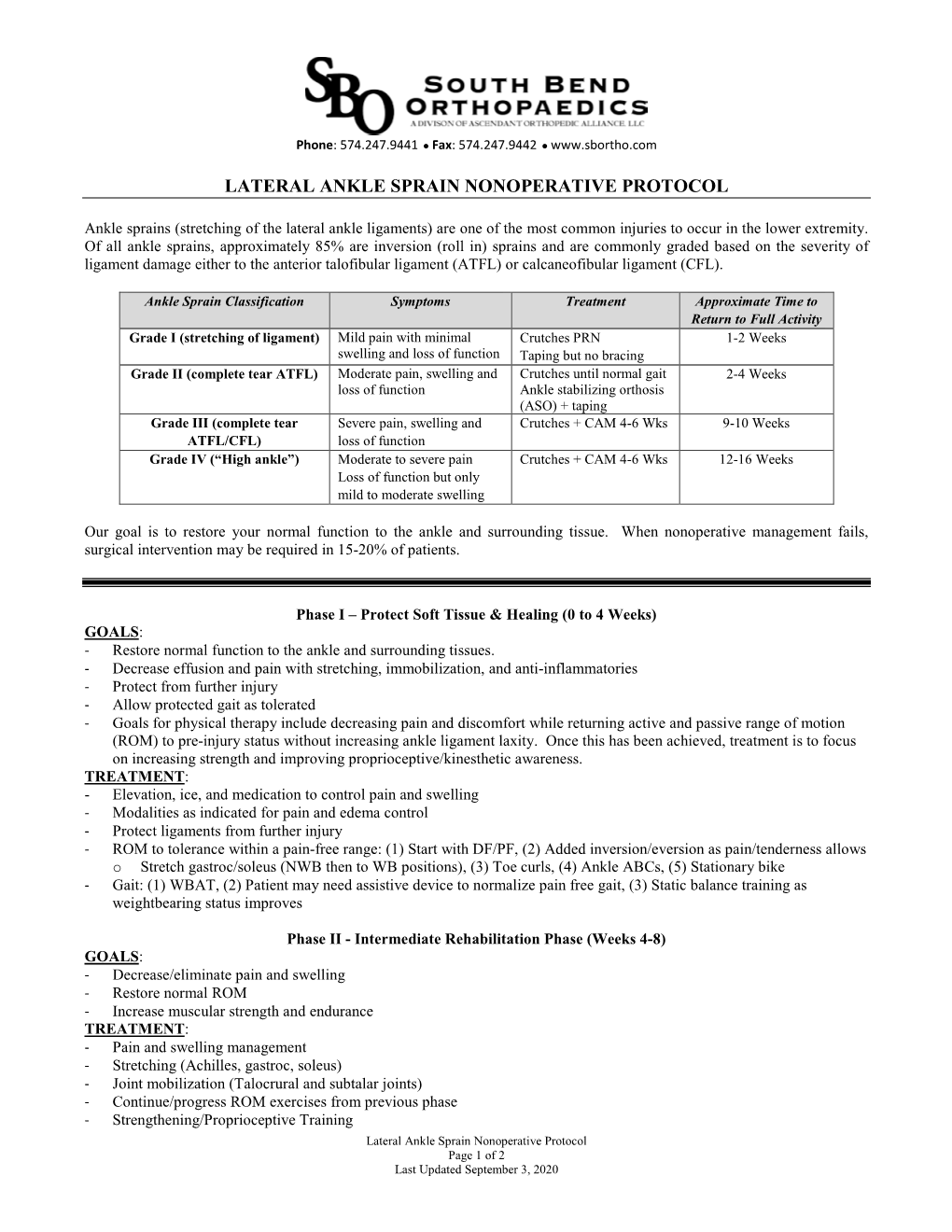 Lateral Ankle Sprain Nonoperative Protocol