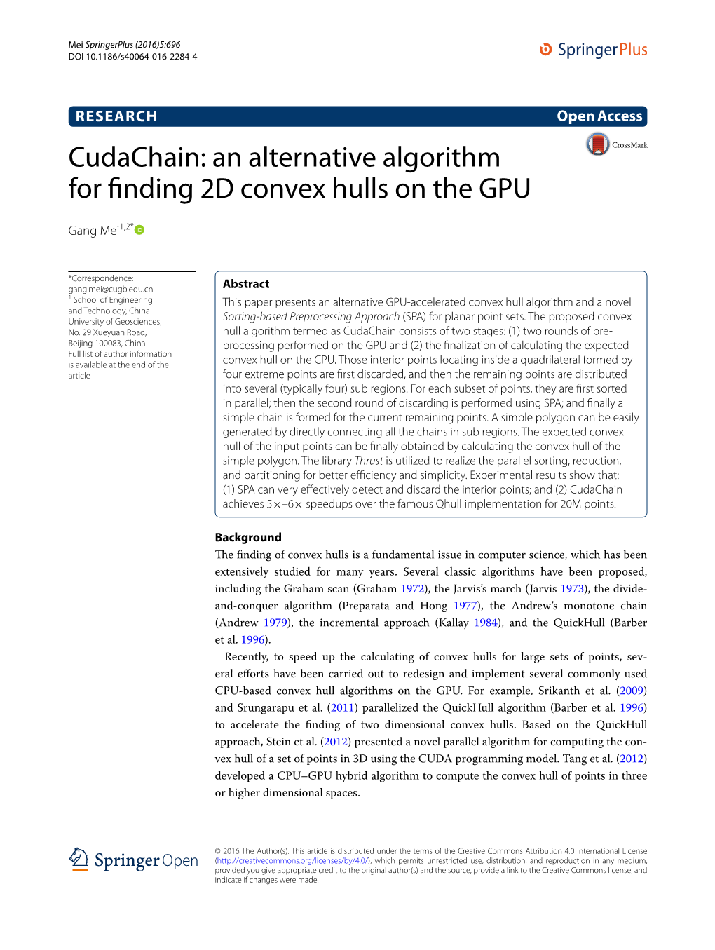 Cudachain: an Alternative Algorithm for Finding 2D Convex Hulls on the GPU