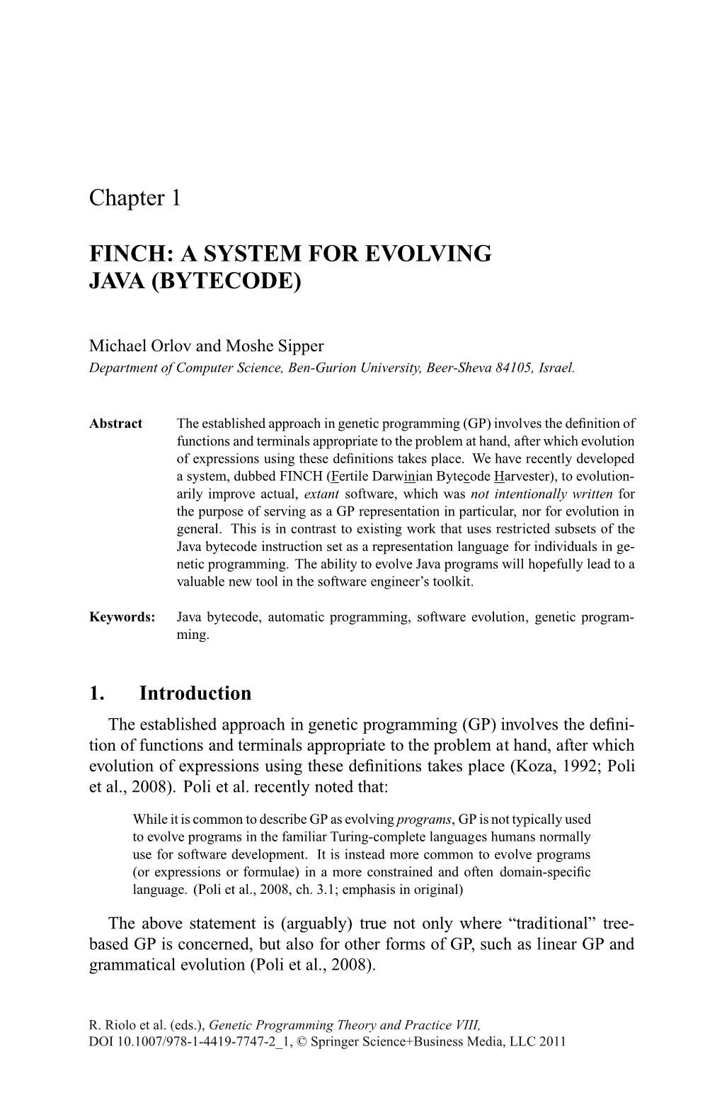 Chapter 1 FINCH: a SYSTEM for EVOLVING JAVA (BYTECODE)